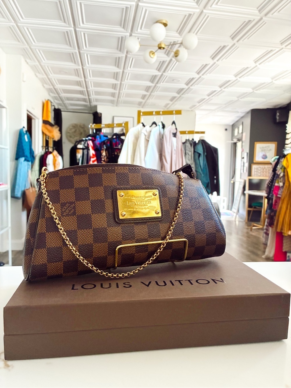Louis Vuitton Eva Clutch in Damier Ebene canvas - with duster